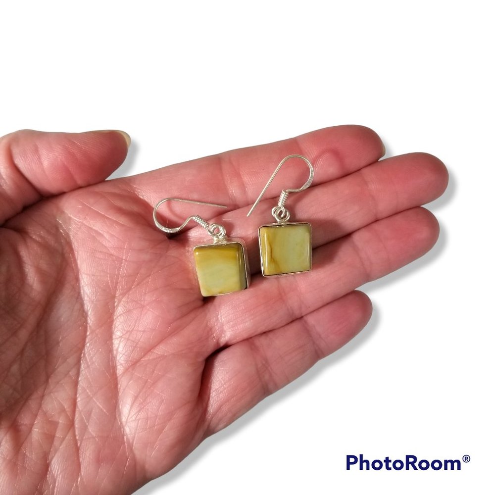 Natural Stone Drop/Dangle Earrings Square Cut Sterling Silver